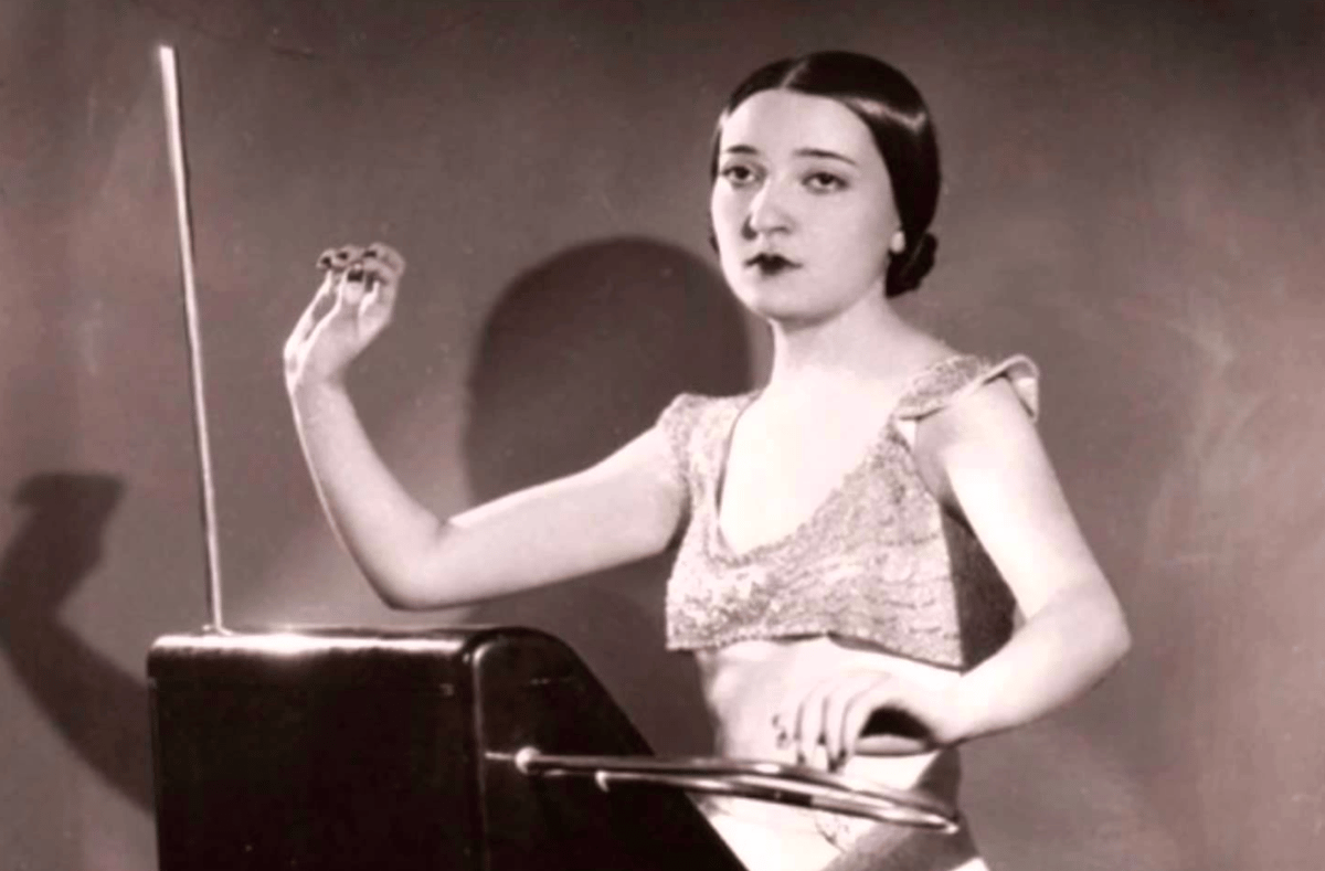 Photo of set Clara Rockmore playing The Swan on theremin.