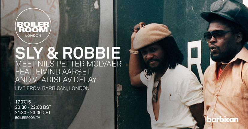 Flyer for event Sly & Robbie meet Nils Petter Molvaer ft. Eivind Aarset and Vladislav Delay.