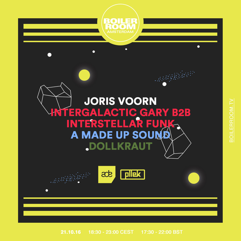 Flyer for event ADE: Joris Voorn, Intergalactic Gary b2b Interstellar Funk, A Made Up Sound & Dollkraut.