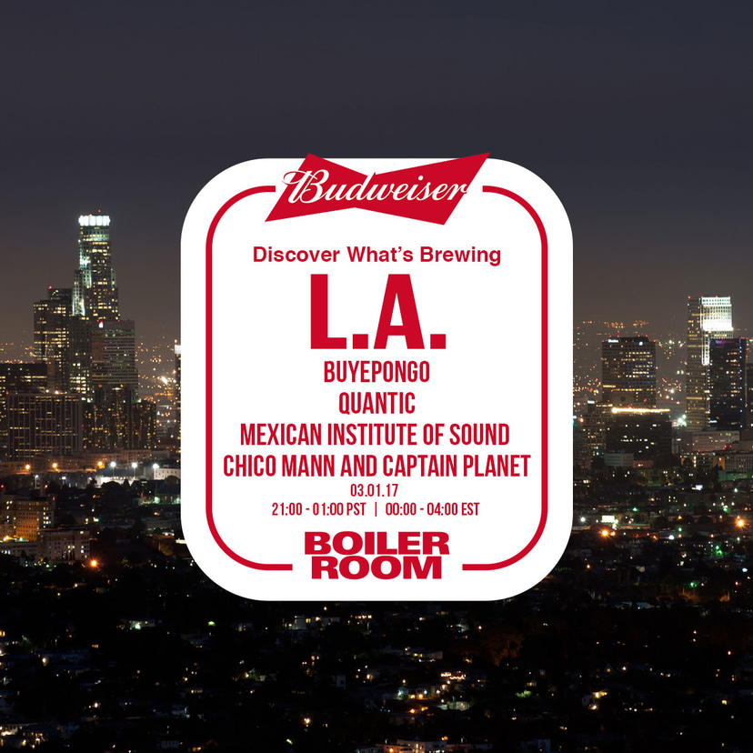 Flyer for event Budweiser x Boiler Room: Los Angeles.