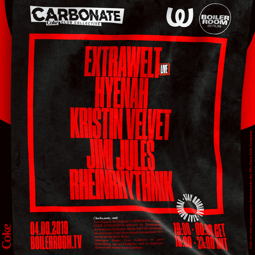 Flyer for event Boiler Room x Coke Carbonate Berlin.