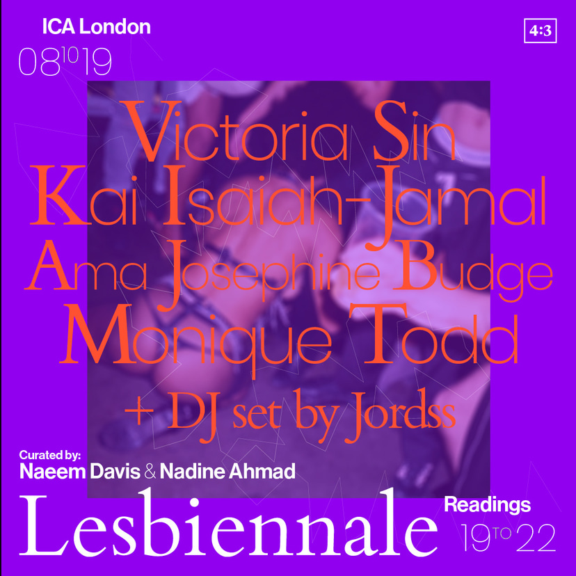 Flyer for event 4:3 - LESBIENNALE 2019: Readings.