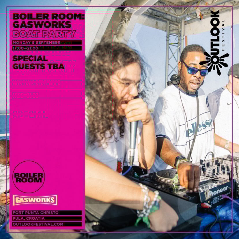Flyer for event GASWORKS Outlook Festival Boat Party.